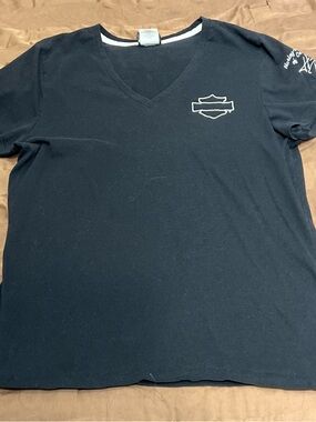 Harley-Davidson Black V-Neck Short Sleeve Tee with White Logo